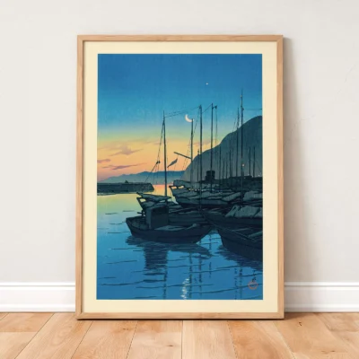 Retro Japanese Poster – Kawase Hasui Morning in Beppu Print - Image 2