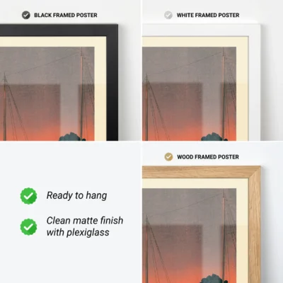 Japanese poster in black, white, and wood frame options with clean matte finish