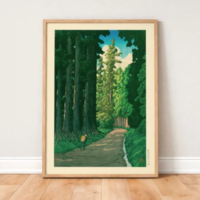 Hasui landscape print leaning on white wall