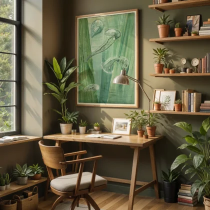 Micro organisms poster vintage science illustration above desk in home office