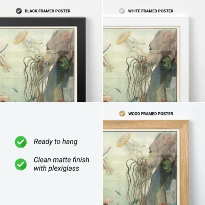 Sea life wall art sea anemones poster frame options black white wood