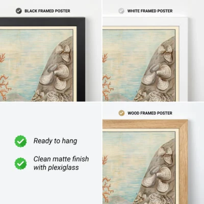 Coastal wall art oysters corals starfish print frame options