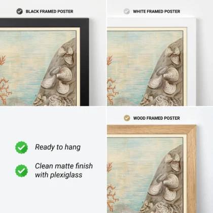 Coastal wall art oysters corals starfish print frame options