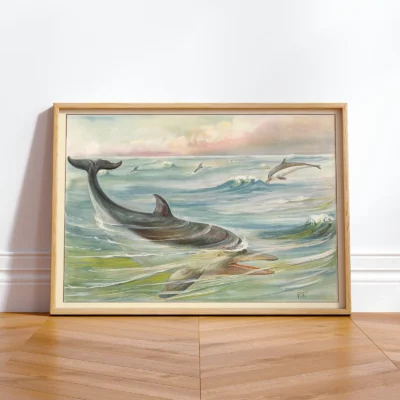 Dolphin poster retro marine wall decor