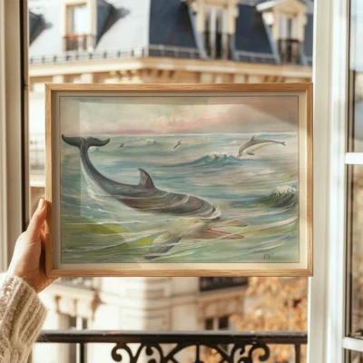 Dolphin poster vintage sea wall print