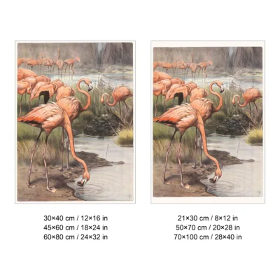 Flamingo print antique bird wall poster