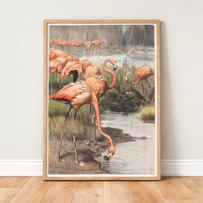 Flamingo print antique wildlife wall decor