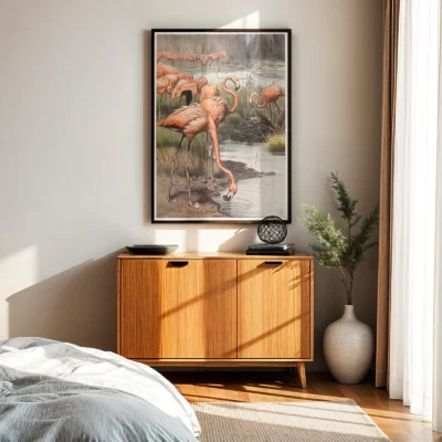 Flamingo print retro bird wall art
