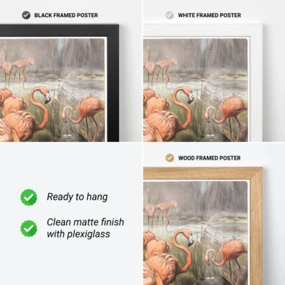 Flamingo print framed vintage wall art