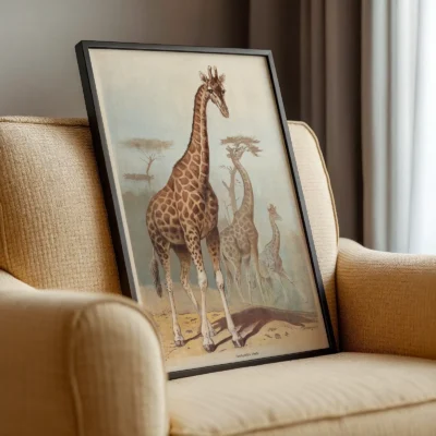 Giraffe print vintage animal wall poster