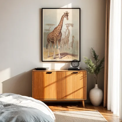 Giraffe print retro safari wall art
