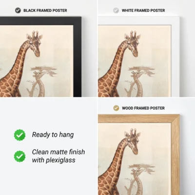 Giraffe print framed vintage wall art