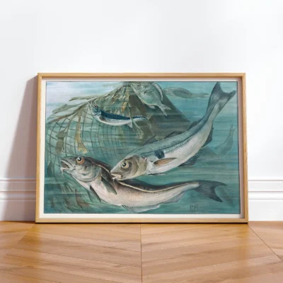 Mackerel print retro fish wall decor