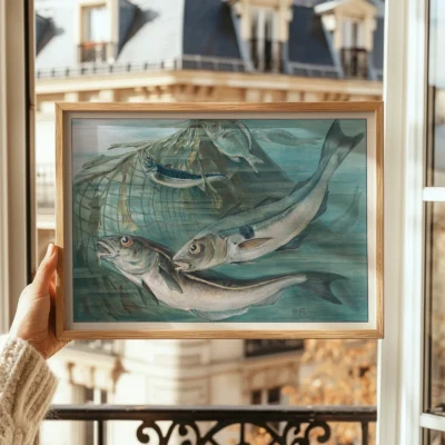 Mackerel print vintage marine wall art