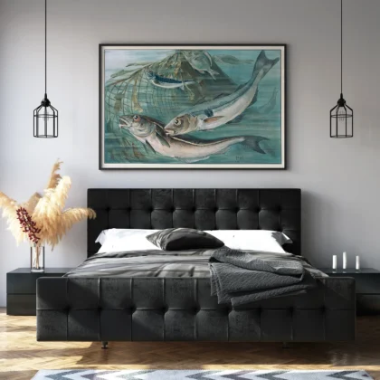 Mackerel print vintage nautical wall decor