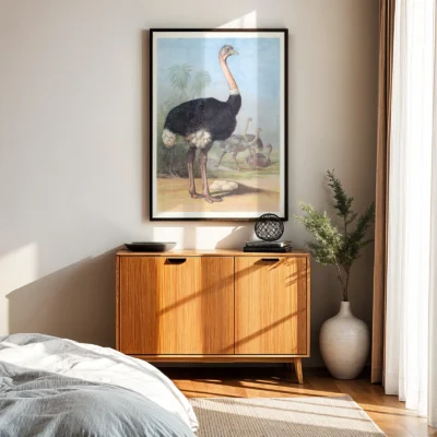 Ostrich print retro bird wall art