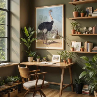 Ostrich print botanical wildlife wall decor