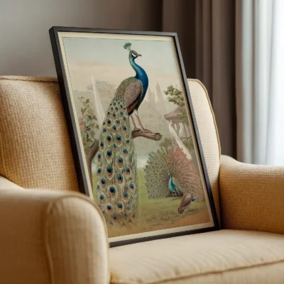 Peacock print vintage nature wall poster