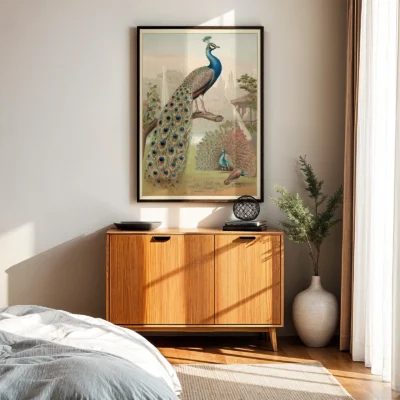 Peacock print retro bird wall art