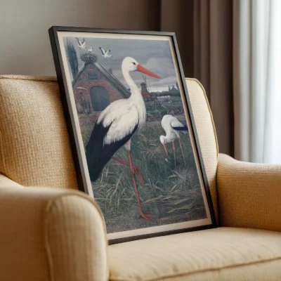 Stork poster vintage nature wall print