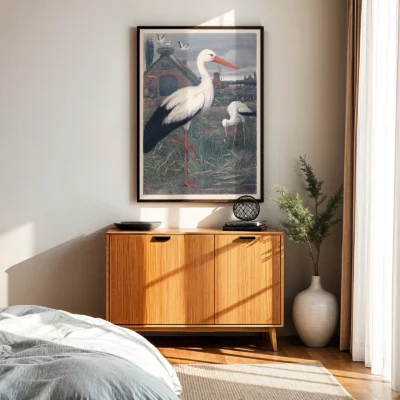 Stork poster retro bird wall art