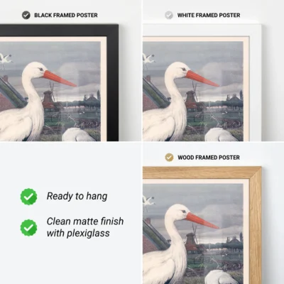 Stork poster framed vintage wall art