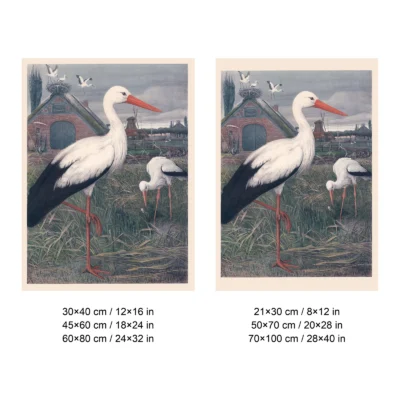 Stork poster antique bird wall print