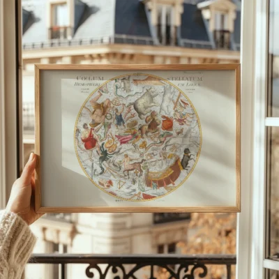 Celestial map poster framed window interior