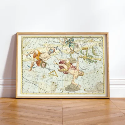 Vintage constellation map framed wall print