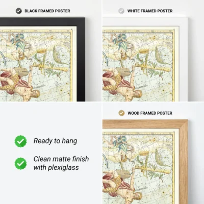 Vintage constellation map framed poster options