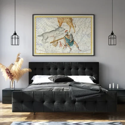 Antique celestial map bedroom wall art