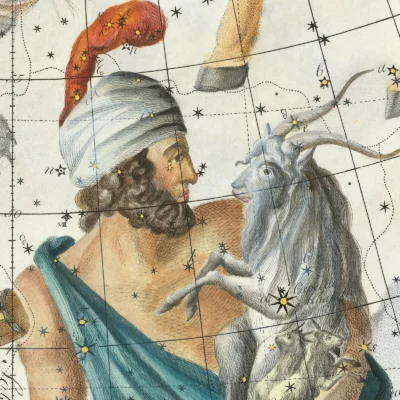 Antique celestial map zodiac detail print