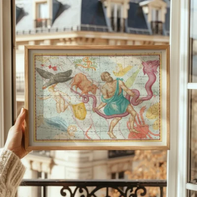 Ophiuchus constellation framed window display