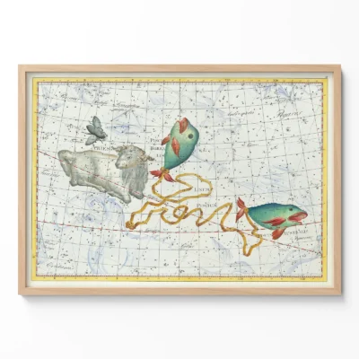 Pisces constellation vintage wall art poster