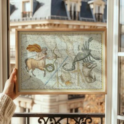 Sagittarius constellation framed window display