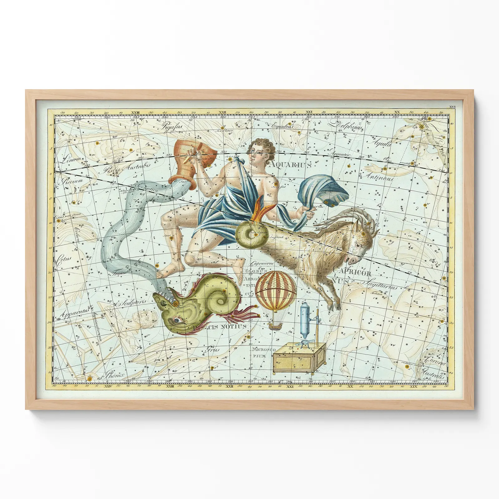 Aquarius Constellation Poster – Antique Celestial Print Aquarius constellation vintage wall art poster