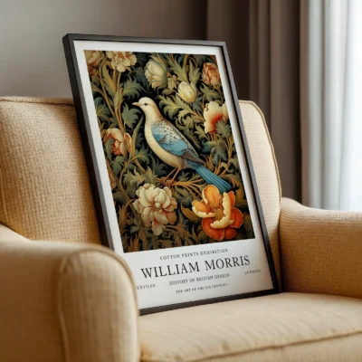 William Morris poster framed chair display