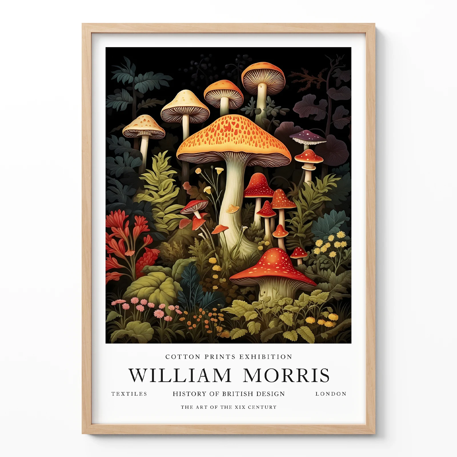 Vintage mushroom print William Morris poster