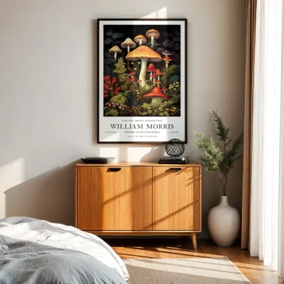 Vintage mushroom print bedroom wall art