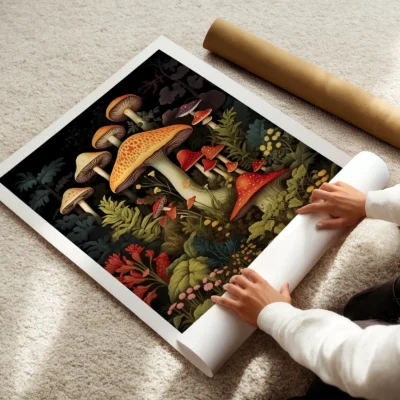 Vintage mushroom print rolled art poster
