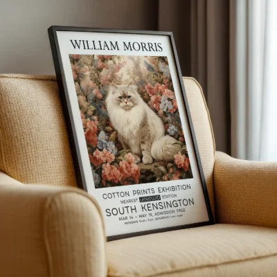 Vintage cat print framed chair display