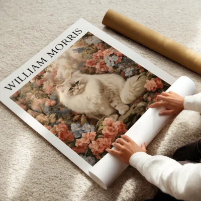 Vintage cat print rolled art poster