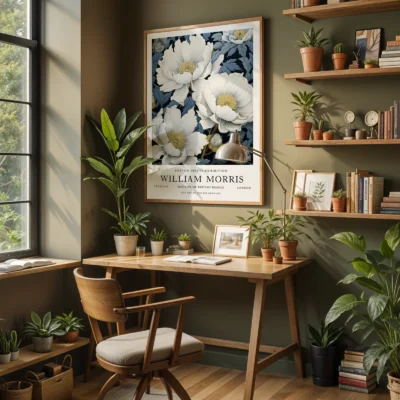 Vintage flower print home office wall art