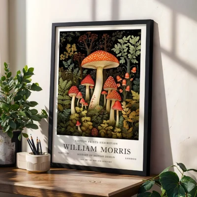 Mushroom print living room decor