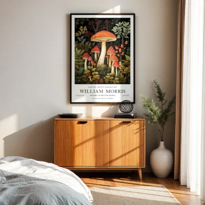 Mushroom print bedroom wall art