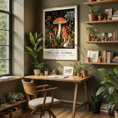 Mushroom print home office wall art