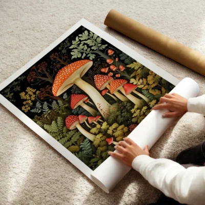 Mushroom print rolled art poster