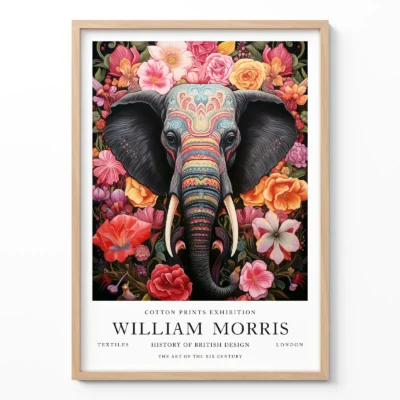 Vintage elephant print William Morris poster