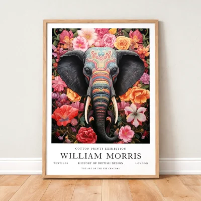 Vintage elephant print framed wall art