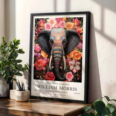 Vintage elephant print living room decor